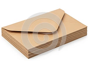 Stack of brown paper sheets isolated on white background
