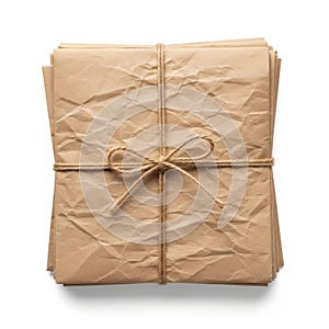 Stack of brown paper sheets, isolated on white background
