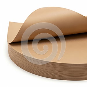 Stack of brown paper sheets isolated on white background