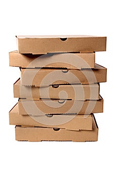 Stack of brown pizza boxes