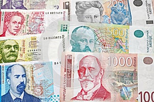 Stack of Bulgarian Lev and Serbian Dinar