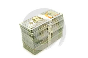 Stack bundles of 100 US dollars banknotes