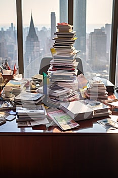 stack of business books on a clean office table