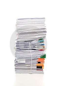 Stack of business document papers isolated on white background