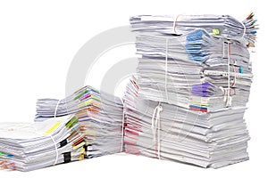 Stack of business document papers isolated on white background