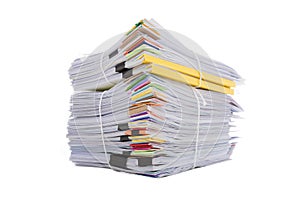 Stack of business document papers isolated on white background