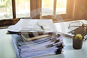 Stack of business report paper file