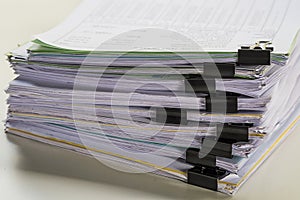 Stack of business report paper file