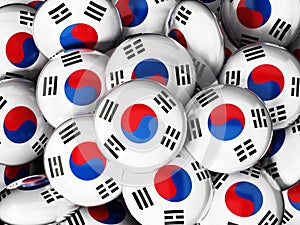 Stack of buttons with South Korea flag. 3D illustration