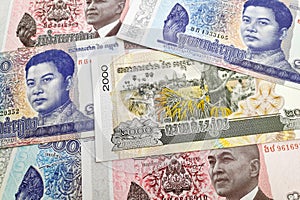 Stack of Cambodian riel banknotes