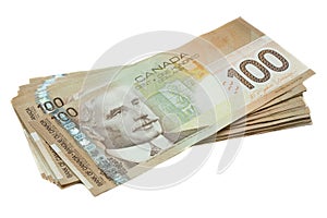 A stack of Canadian one hundred dollar bills photo