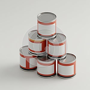 Stack of Canned Goods with Blank Labels on White Background