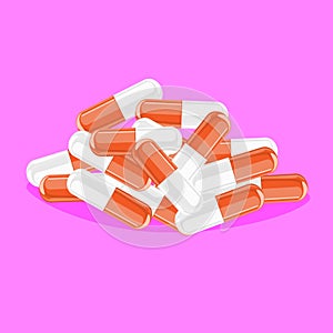 Stack of capsules pills isolated on white background. Flat and solid color vector illustration.