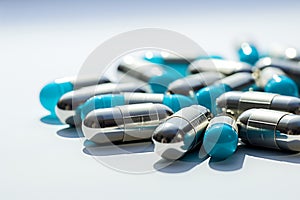 A stack of capsules on white backdrop, signifying worldwide healthcare advancements