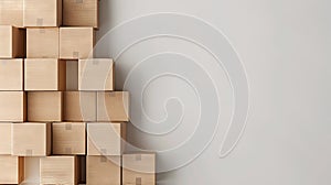 A stack of cardboard boxes against a white wall