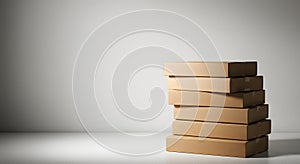 Stack of Cardboard Boxes Against a White Wall