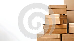 Stack of cardboard boxes on a clean background. Simple packaging concept. Focus on storage and delivery services. Ideal