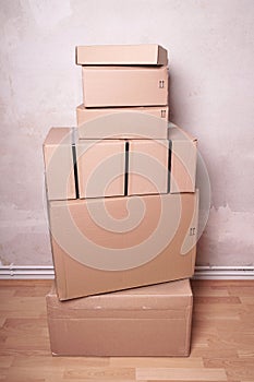 Cardboard boxes of different sizes photo