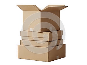Stack of cardboard boxes isolated on transparent background