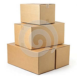 Stack of cardboard boxes isolated on white background
