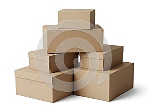 Stack of cardboard boxes isolated on white background