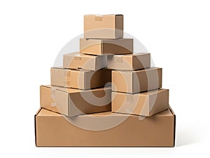 Stack of cardboard boxes isolated on white background
