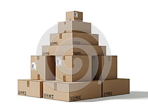 Stack of cardboard boxes isolated on white background