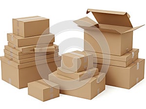 Stack of cardboard boxes isolated on white background