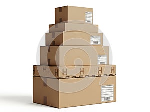 Stack of cardboard boxes isolated on white background
