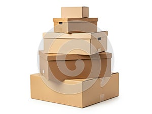 Stack of cardboard boxes isolated on white background