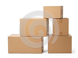 Stack of cardboard boxes isolated on white background