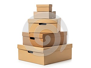 Stack of cardboard boxes isolated on white background