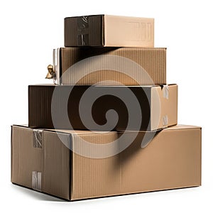 Stack of cardboard boxes isolated on white background