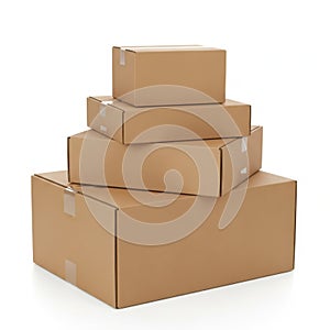 Stack of cardboard boxes isolated on white background