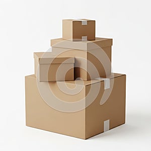 Stack of cardboard boxes isolated on white background