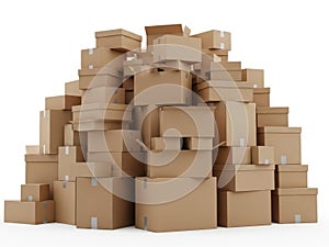Stack of cardboard boxes isolated on white background