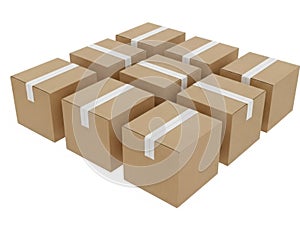 Stack of cardboard boxes isolated on white background