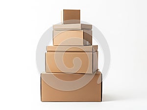 Stack of cardboard boxes isolated on white background