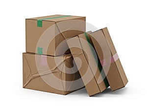 Stack of cardboard boxes isolated on white background