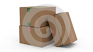 Stack of cardboard boxes isolated on white background