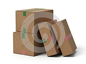 Stack of cardboard boxes isolated on white background