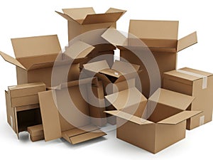 Stack of cardboard boxes isolated on white background