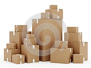 Stack of cardboard boxes isolated on white background