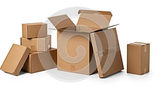 Stack of cardboard boxes isolated on white background