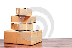 Stack of cardboard boxes isolated on white background