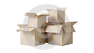 Stack of cardboard boxes isolated on white background isolated on transparent background, isolated on white background