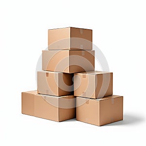 A stack of cardboard boxes, likely containing various items for shipping