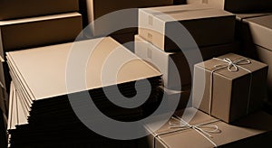 Stack of Cardboard Boxes and Packaging Materials Ready for Shipping or Storage delivery