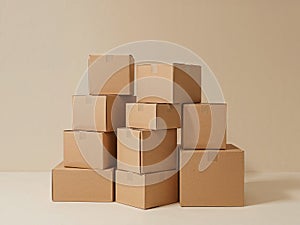 Stack of Cardboard Boxes Packaging for Moving, Storage or Delivery Concept.
