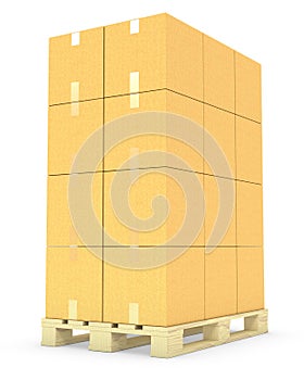 Stack of cardboard boxes on a pallet